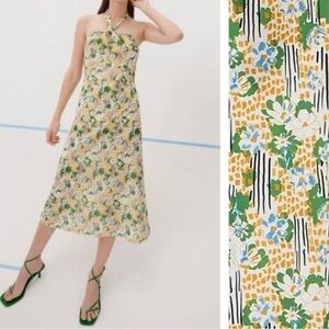 Zara Green and Orange Sleeveless Midi Dress